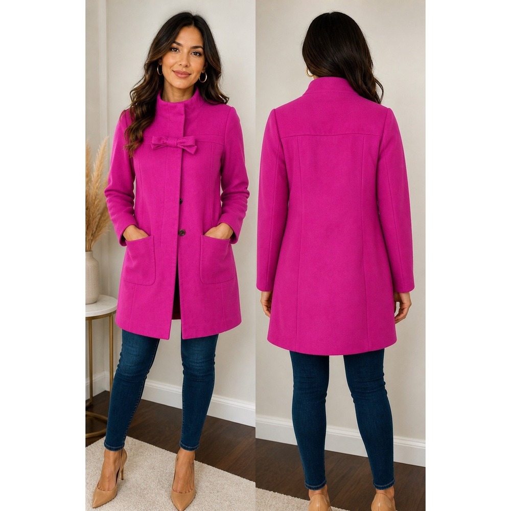 J.Crew Pink Bow Coat Womens Size 2 Wool Cashmere Barbiecore Preppy  Chic Mod